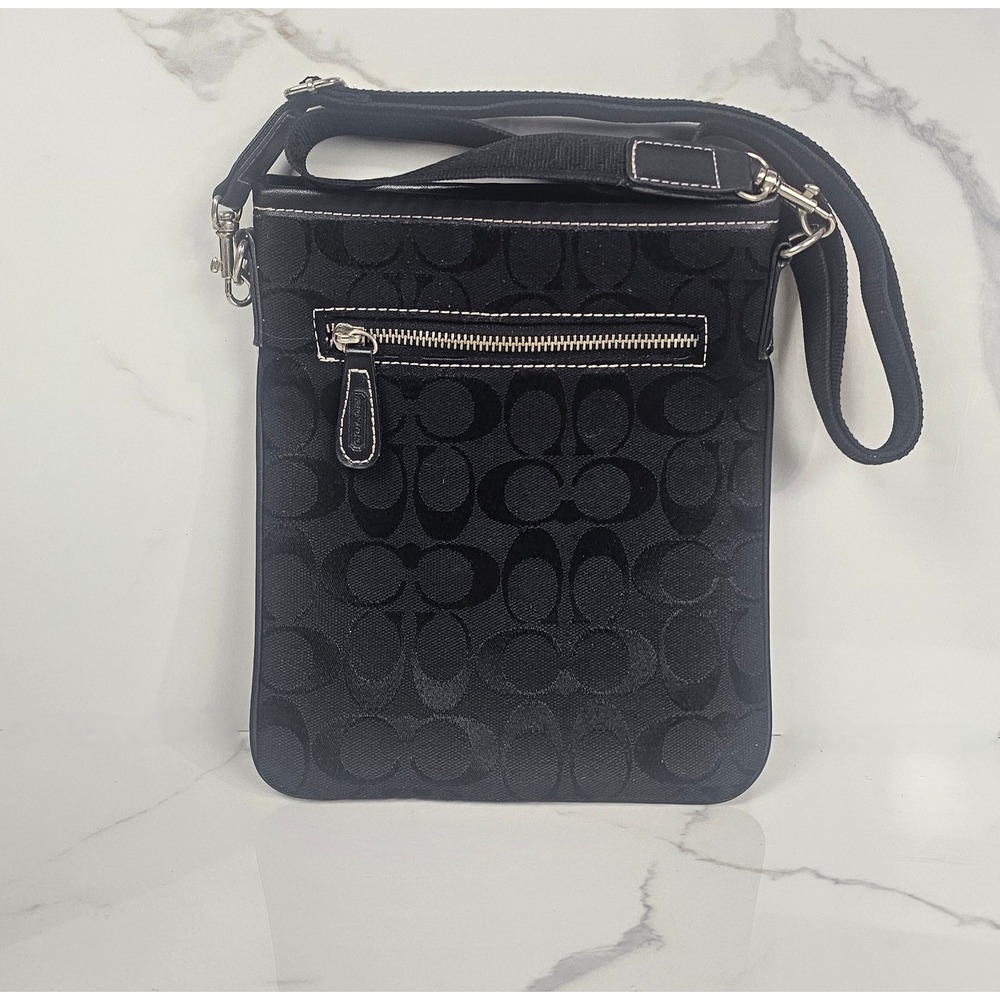 Coach Signature C Monogram Canvas‎ Crossbody Bag Black White Adjustable Strap